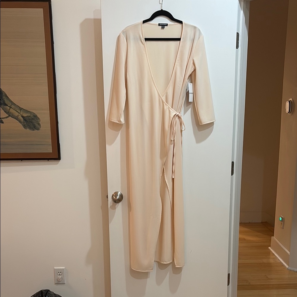 American Apparel Cream Long Sleeve Wrap Dress